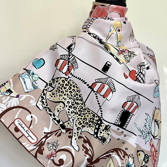 Salvatore Ferragamo Icons Beige Silk Scarf - Picture 7 of 15